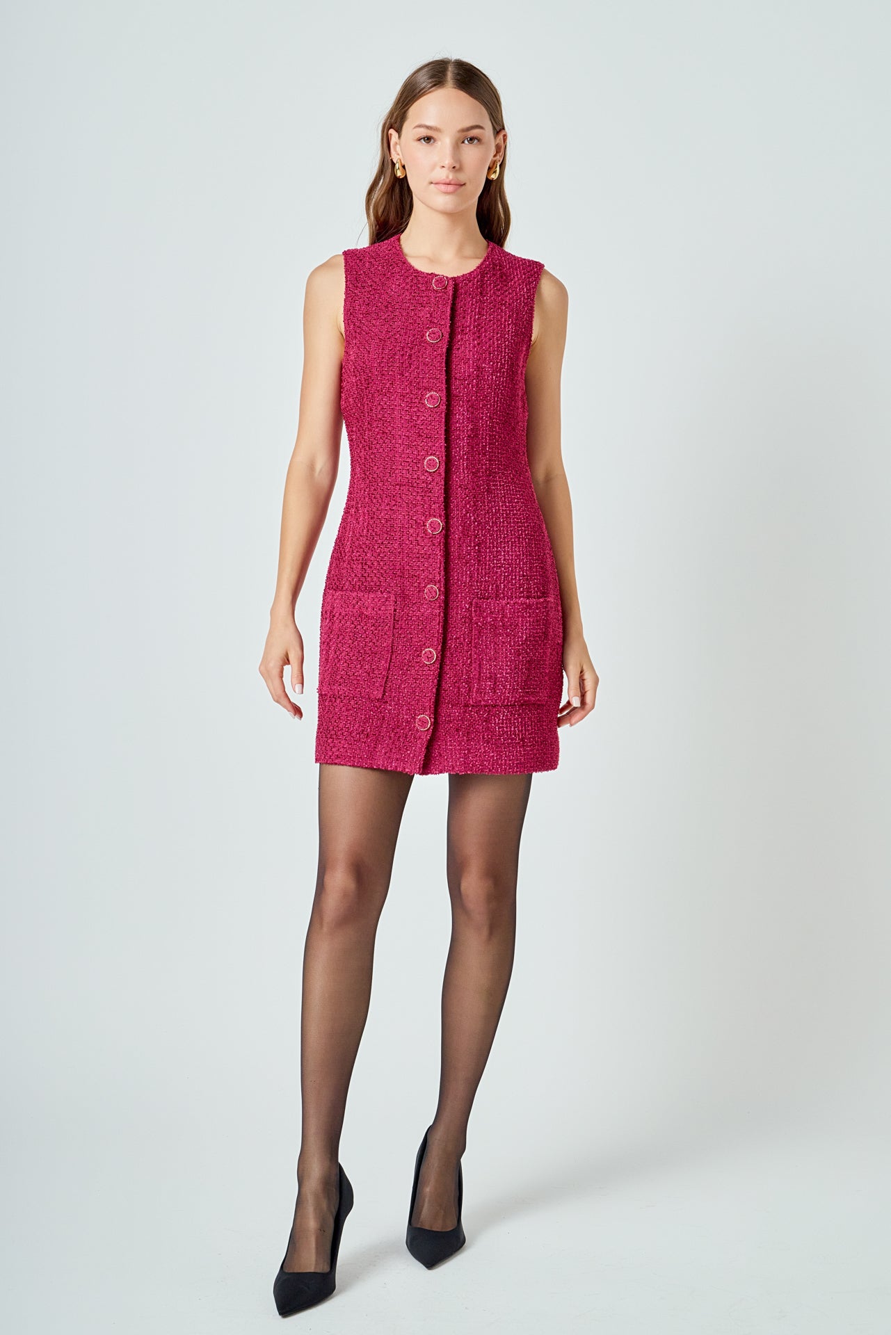 ENDLESS ROSE - Sleeveless Tweed Mini Dress - DRESSES available at Objectrare