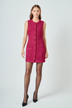 ENDLESS ROSE - Sleeveless Tweed Mini Dress - DRESSES available at Objectrare