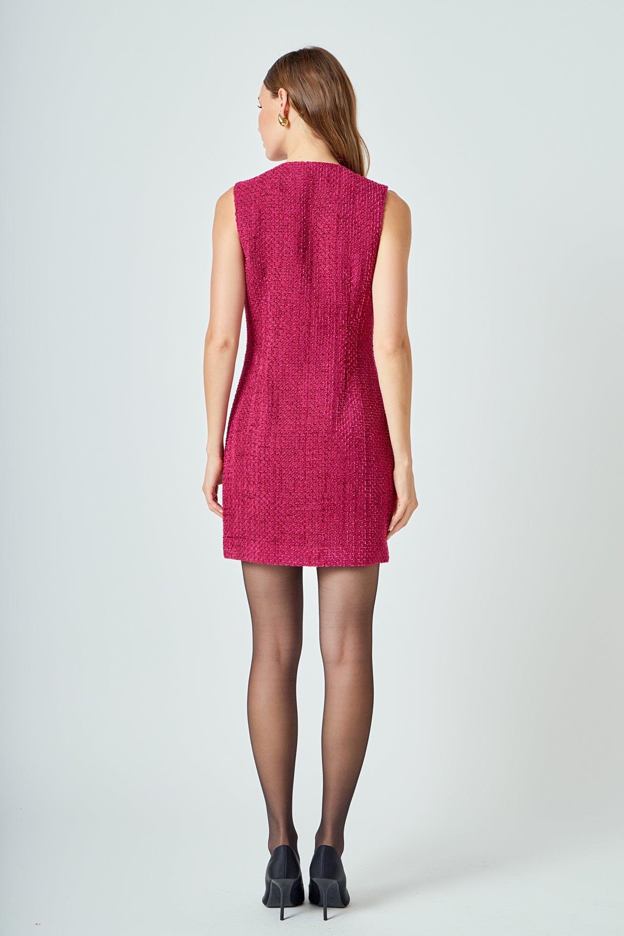 ENDLESS ROSE - Sleeveless Tweed Mini Dress - DRESSES available at Objectrare