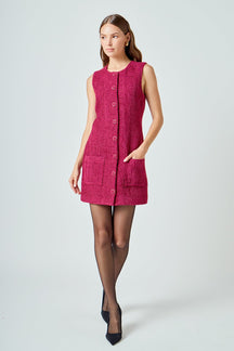ENDLESS ROSE - Sleeveless Tweed Mini Dress - DRESSES available at Objectrare