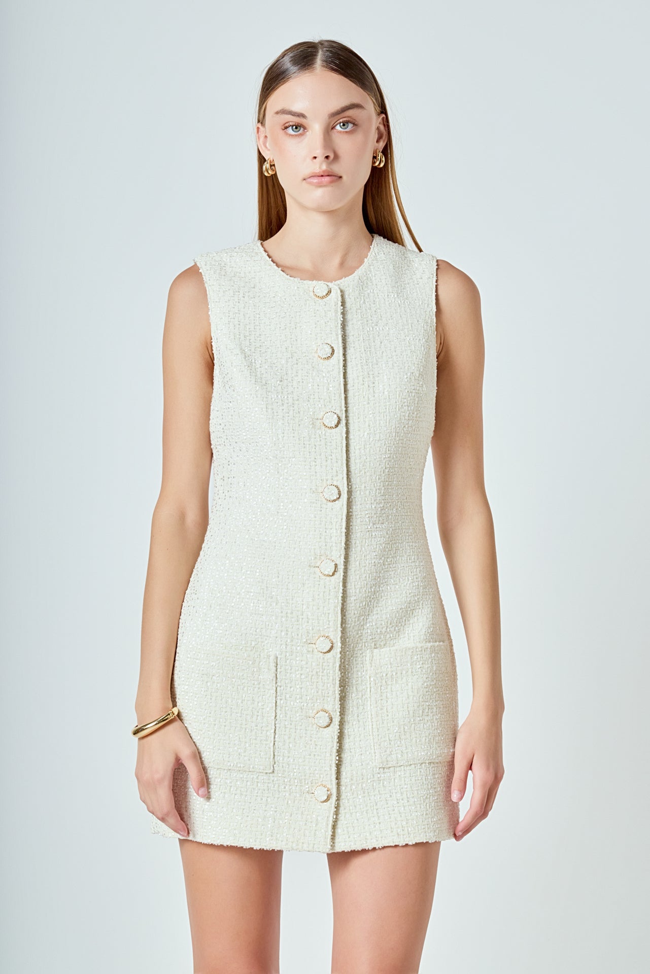 ENDLESS ROSE - Sleeveless Tweed Mini Dress - DRESSES available at Objectrare