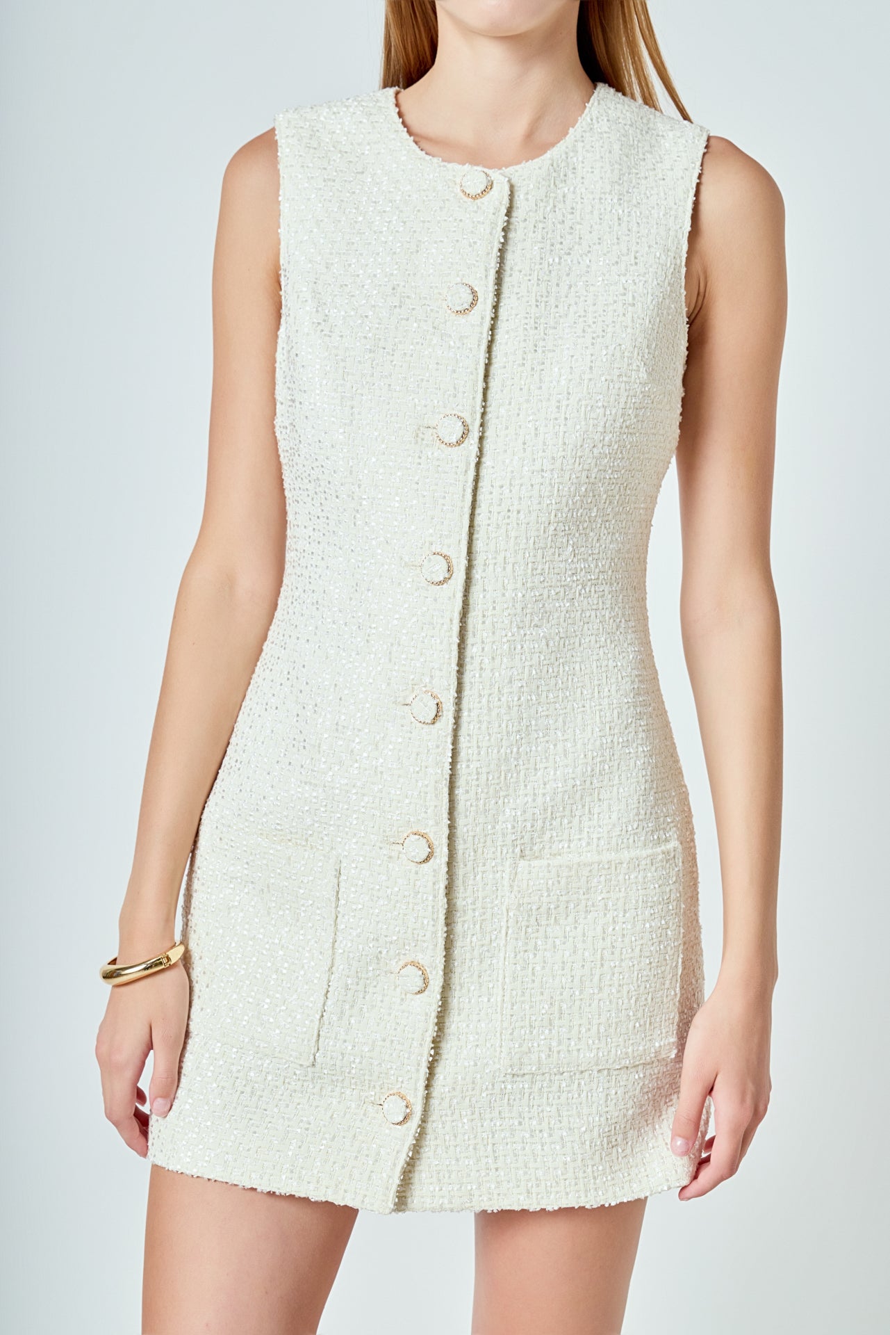 ENDLESS ROSE - Sleeveless Tweed Mini Dress - DRESSES available at Objectrare