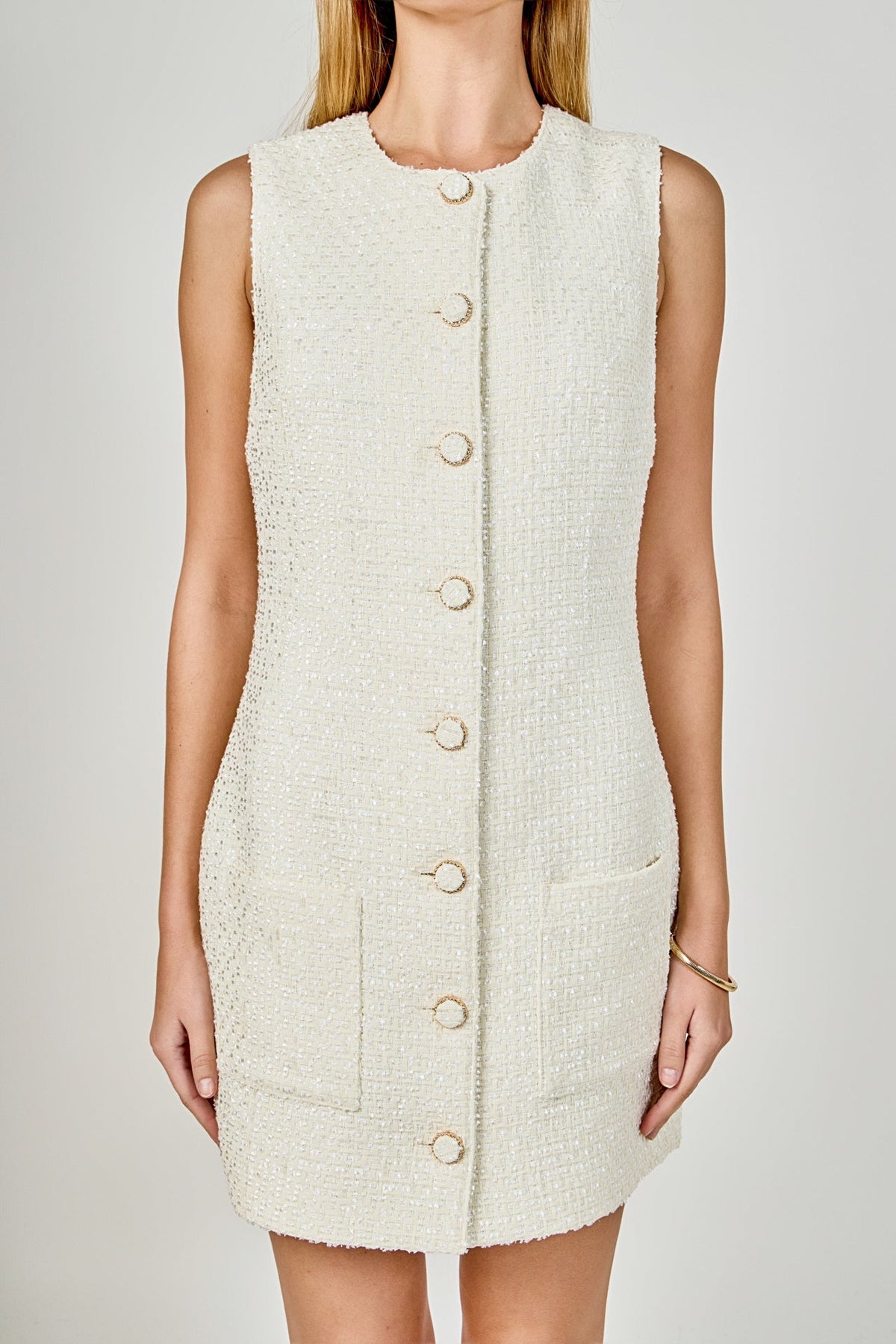 ENDLESS ROSE - Sleeveless Tweed Mini Dress - DRESSES available at Objectrare