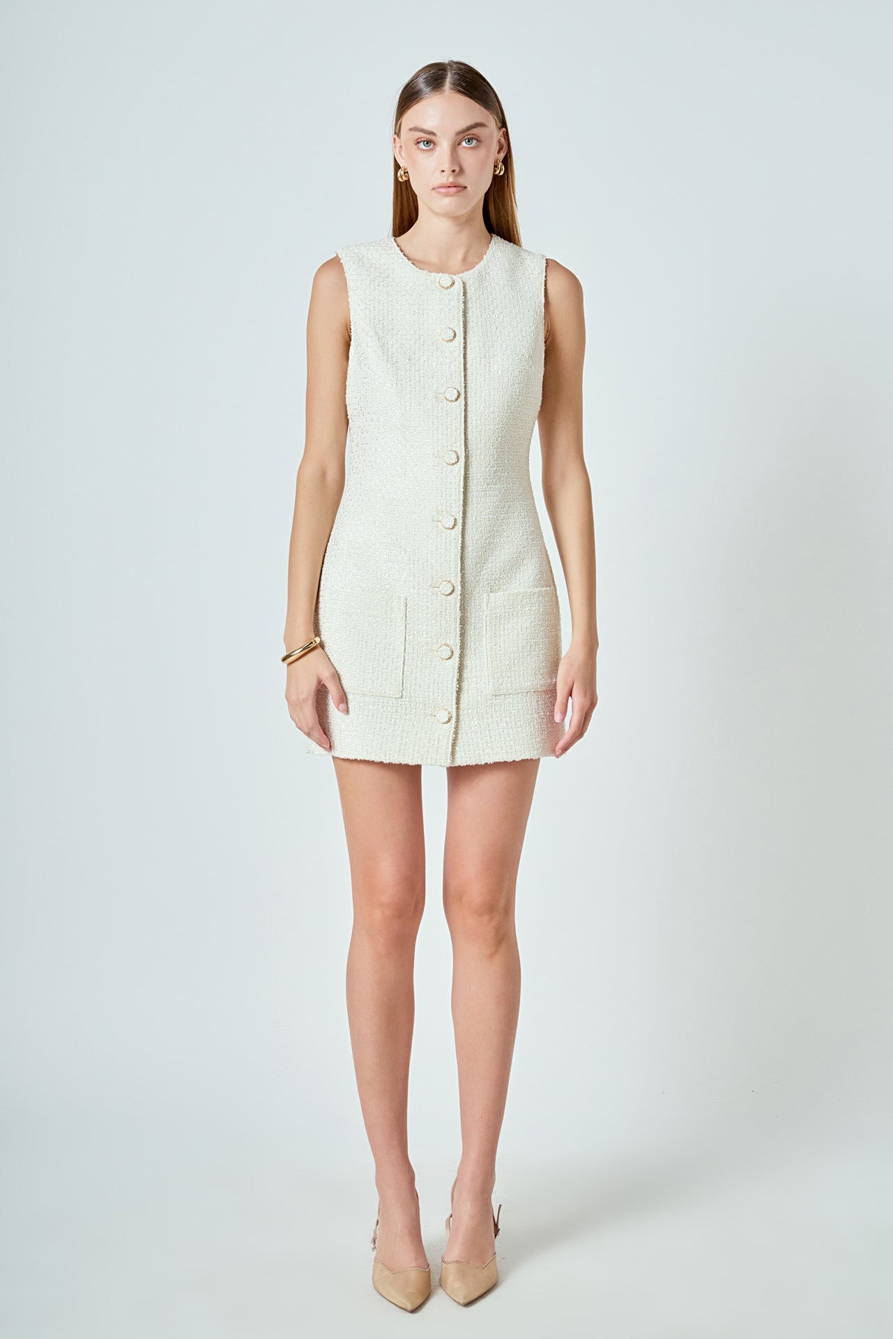 ENDLESS ROSE - Sleeveless Tweed Mini Dress - DRESSES available at Objectrare