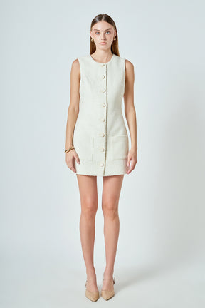 ENDLESS ROSE - Sleeveless Tweed Mini Dress - DRESSES available at Objectrare
