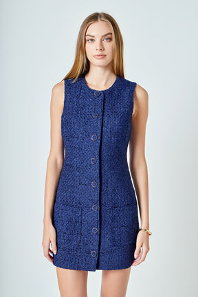ENDLESS ROSE - Sleeveless Tweed Mini Dress - DRESSES available at Objectrare