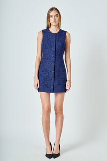 ENDLESS ROSE - Sleeveless Tweed Mini Dress - DRESSES available at Objectrare