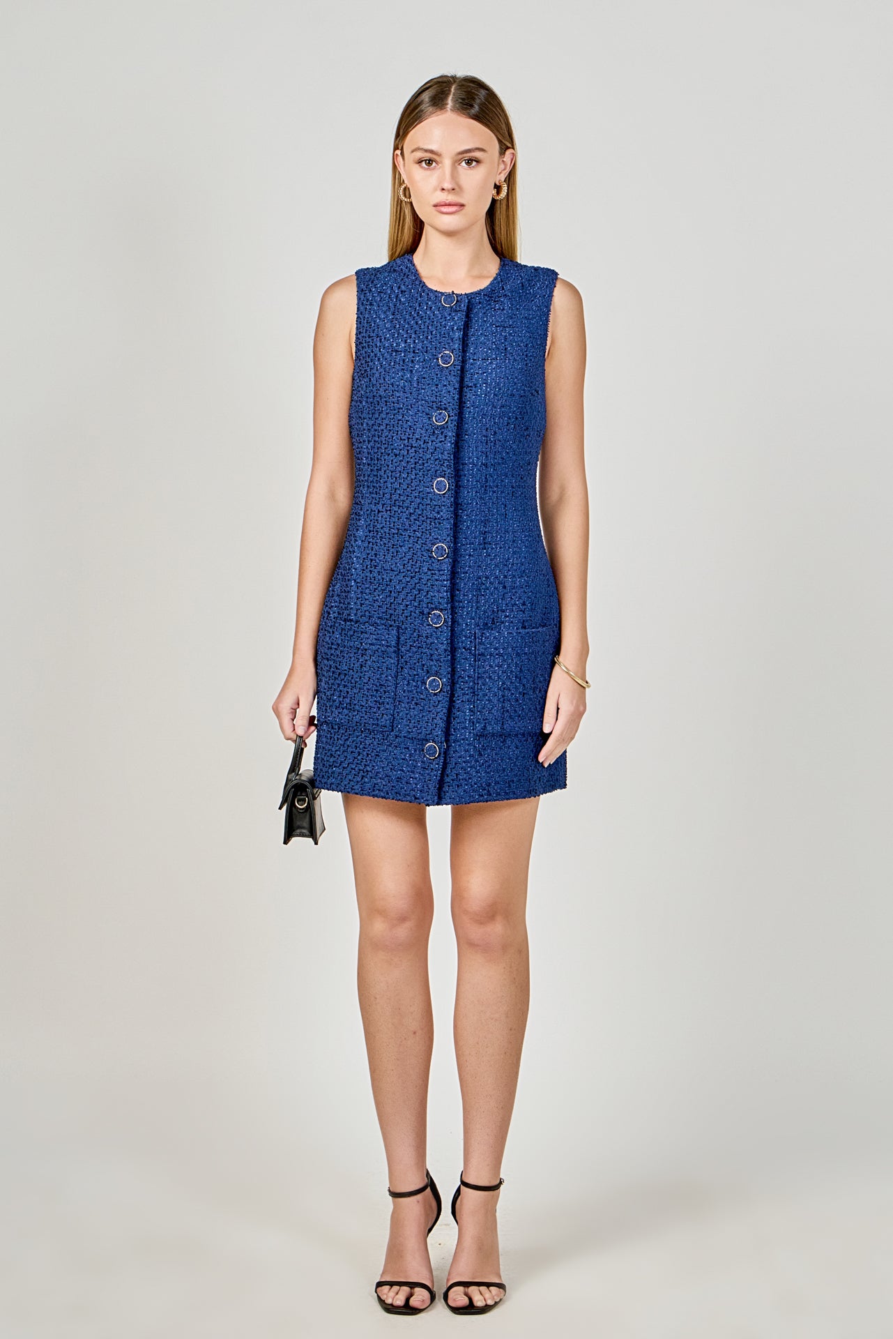 Sleeveless Tweed Mini Dress