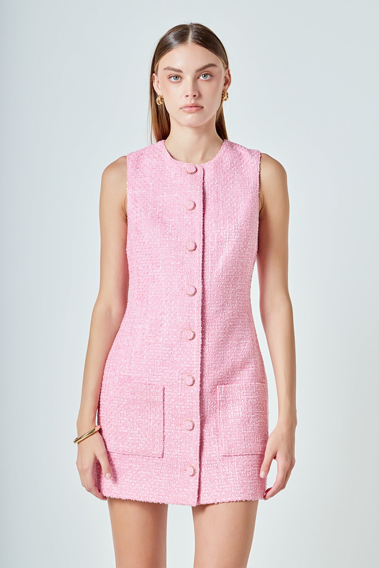 ENDLESS ROSE - Sleeveless Tweed Mini Dress - DRESSES available at Objectrare