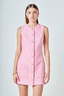 ENDLESS ROSE - Sleeveless Tweed Mini Dress - DRESSES available at Objectrare