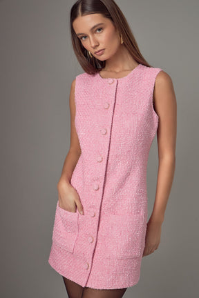 ENDLESS ROSE - Sleeveless Tweed Mini Dress - DRESSES available at Objectrare