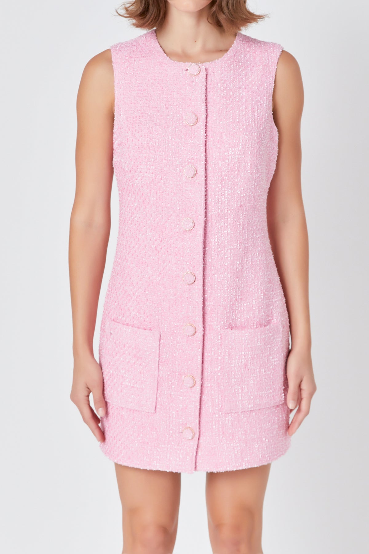 ENDLESS ROSE - Sleeveless Tweed Mini Dress - DRESSES available at Objectrare