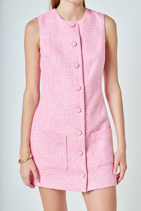 ENDLESS ROSE - Sleeveless Tweed Mini Dress - DRESSES available at Objectrare