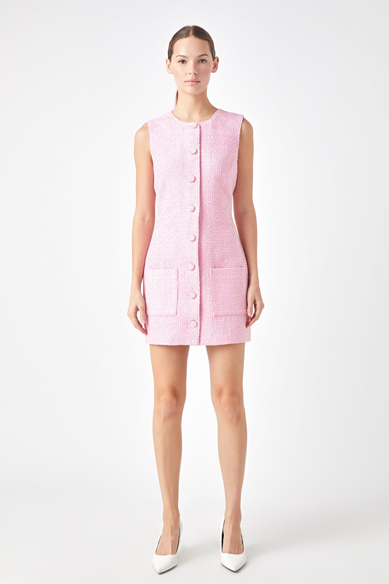 Endless Rose - Sleeveless Tweed Mini Dress Pink / M