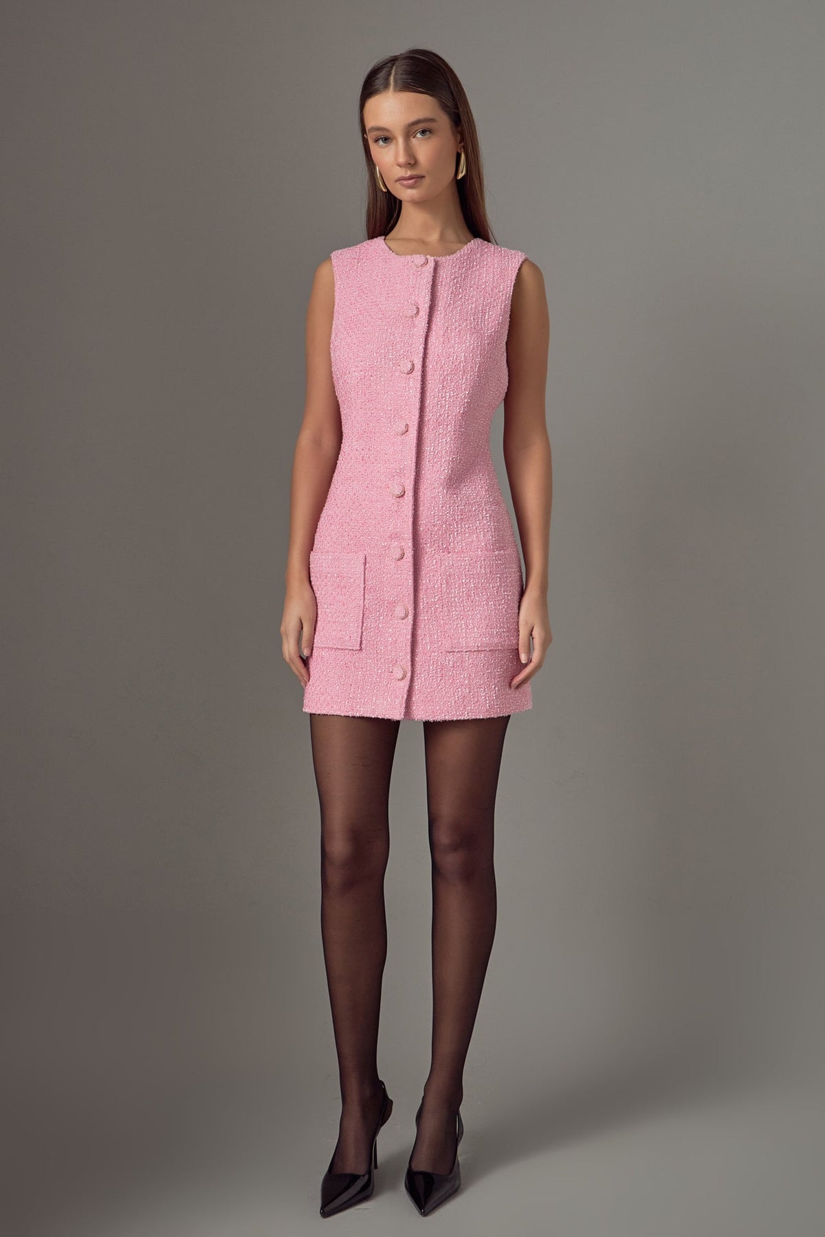ENDLESS ROSE - Sleeveless Tweed Mini Dress - DRESSES available at Objectrare