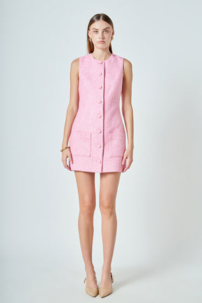 ENDLESS ROSE - Sleeveless Tweed Mini Dress - DRESSES available at Objectrare