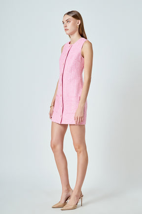 ENDLESS ROSE - Sleeveless Tweed Mini Dress - DRESSES available at Objectrare