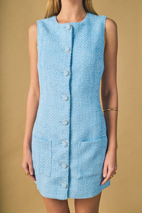 ENDLESS ROSE - Sleeveless Tweed Mini Dress - DRESSES available at Objectrare