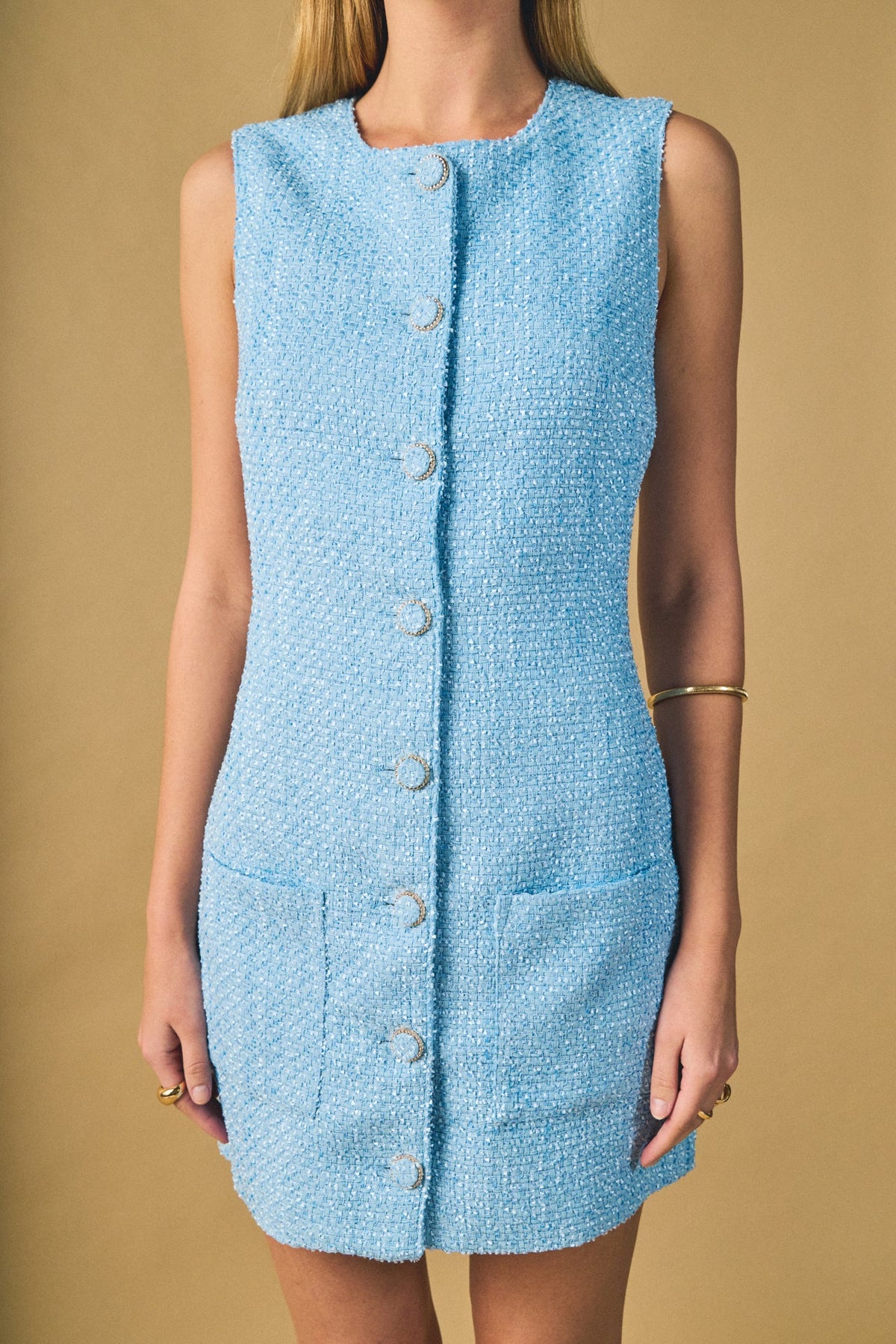ENDLESS ROSE - Sleeveless Tweed Mini Dress - DRESSES available at Objectrare