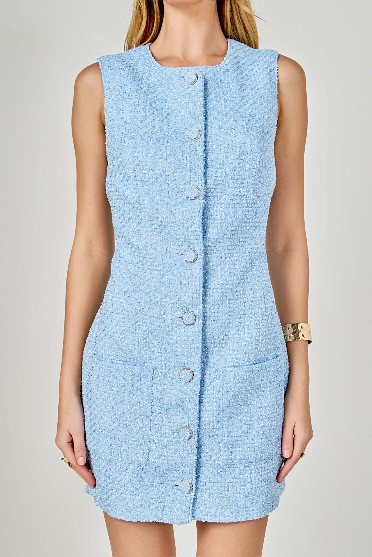 ENDLESS ROSE - Sleeveless Tweed Mini Dress - DRESSES available at Objectrare