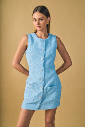 ENDLESS ROSE - Sleeveless Tweed Mini Dress - DRESSES available at Objectrare