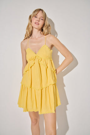 LA'VEN - Lace Trimmed Tiered Mini Dress - DRESSES available at Objectrare