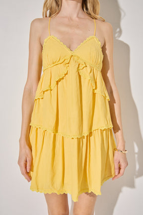 LA'VEN - Lace Trimmed Tiered Mini Dress - DRESSES available at Objectrare
