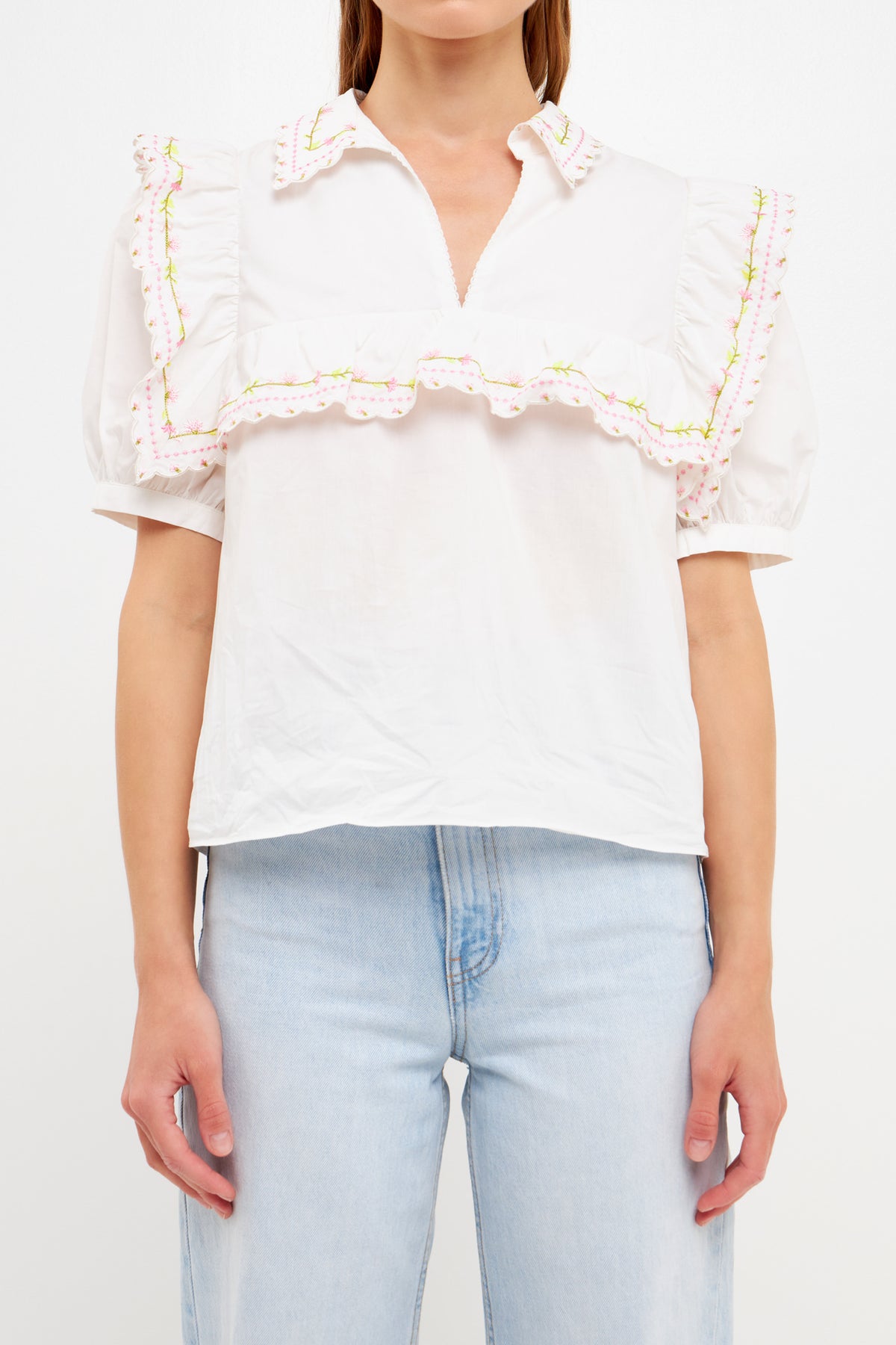 FREE THE ROSES - Floral Embroiderd Short Sleeve Top - TOPS available at Objectrare