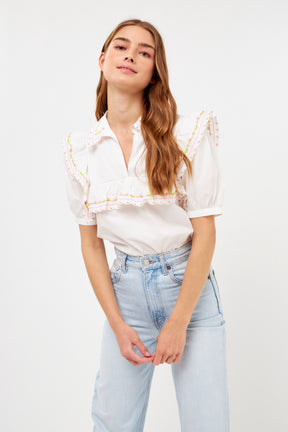 FREE THE ROSES - Floral Embroiderd Short Sleeve Top - TOPS available at Objectrare
