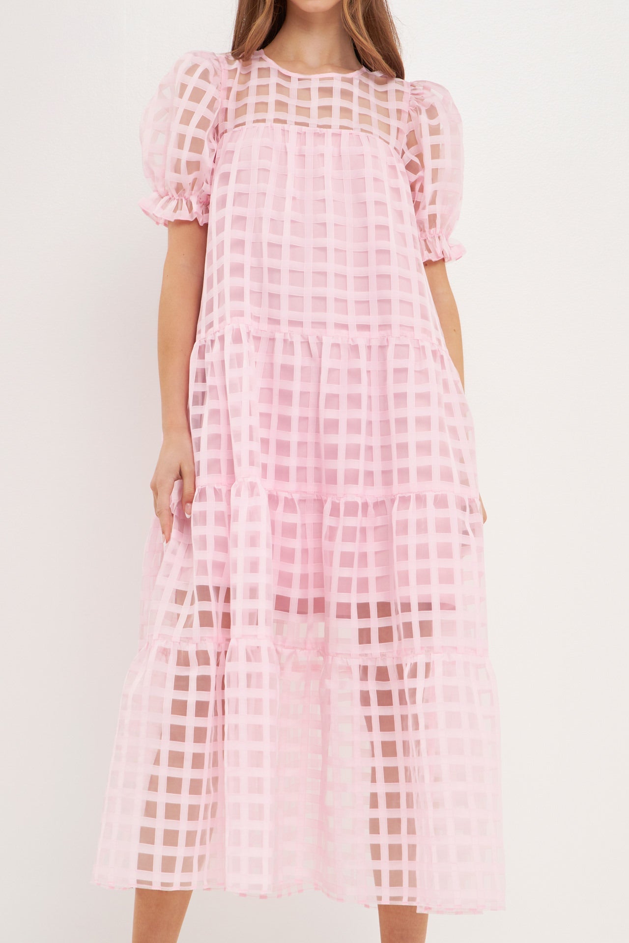 ENGLISH FACTORY - English Factory - Organza Gridded Puff Sleeve Maxi Dress - DRESSES available at Objectrare