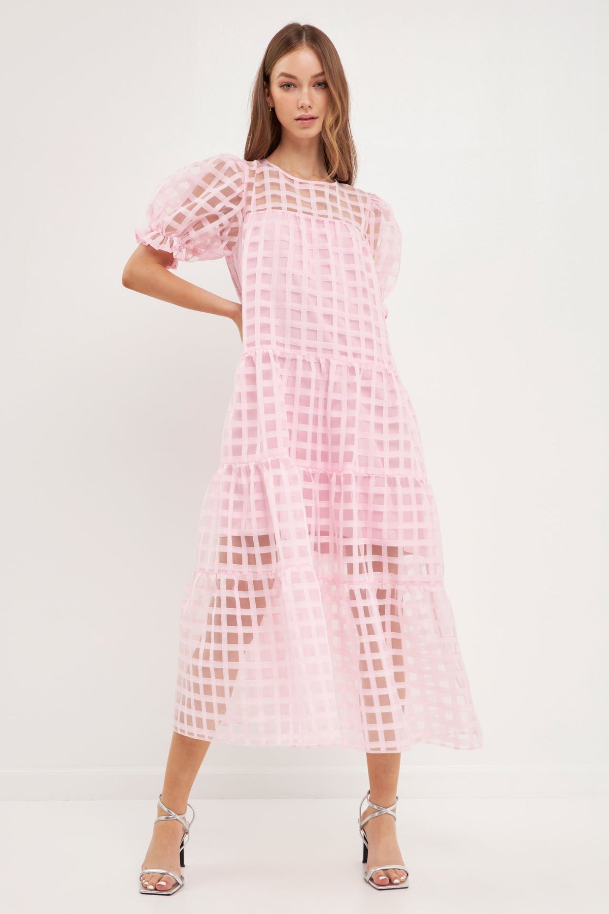 ENGLISH FACTORY - English Factory - Organza Gridded Puff Sleeve Maxi Dress - DRESSES available at Objectrare