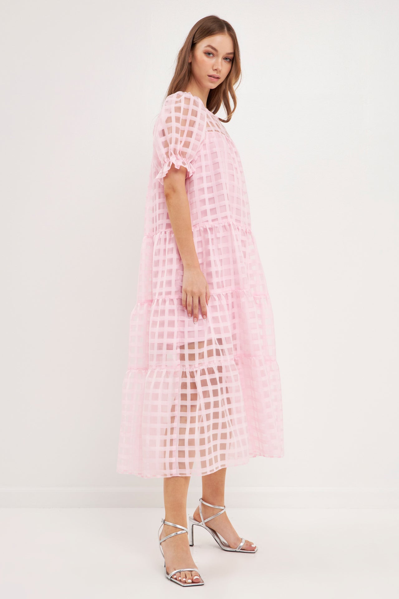 ENGLISH FACTORY - English Factory - Organza Gridded Puff Sleeve Maxi Dress - DRESSES available at Objectrare