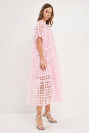 ENGLISH FACTORY - English Factory - Organza Gridded Puff Sleeve Maxi Dress - DRESSES available at Objectrare