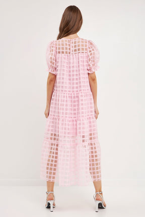 ENGLISH FACTORY - English Factory - Organza Gridded Puff Sleeve Maxi Dress - DRESSES available at Objectrare