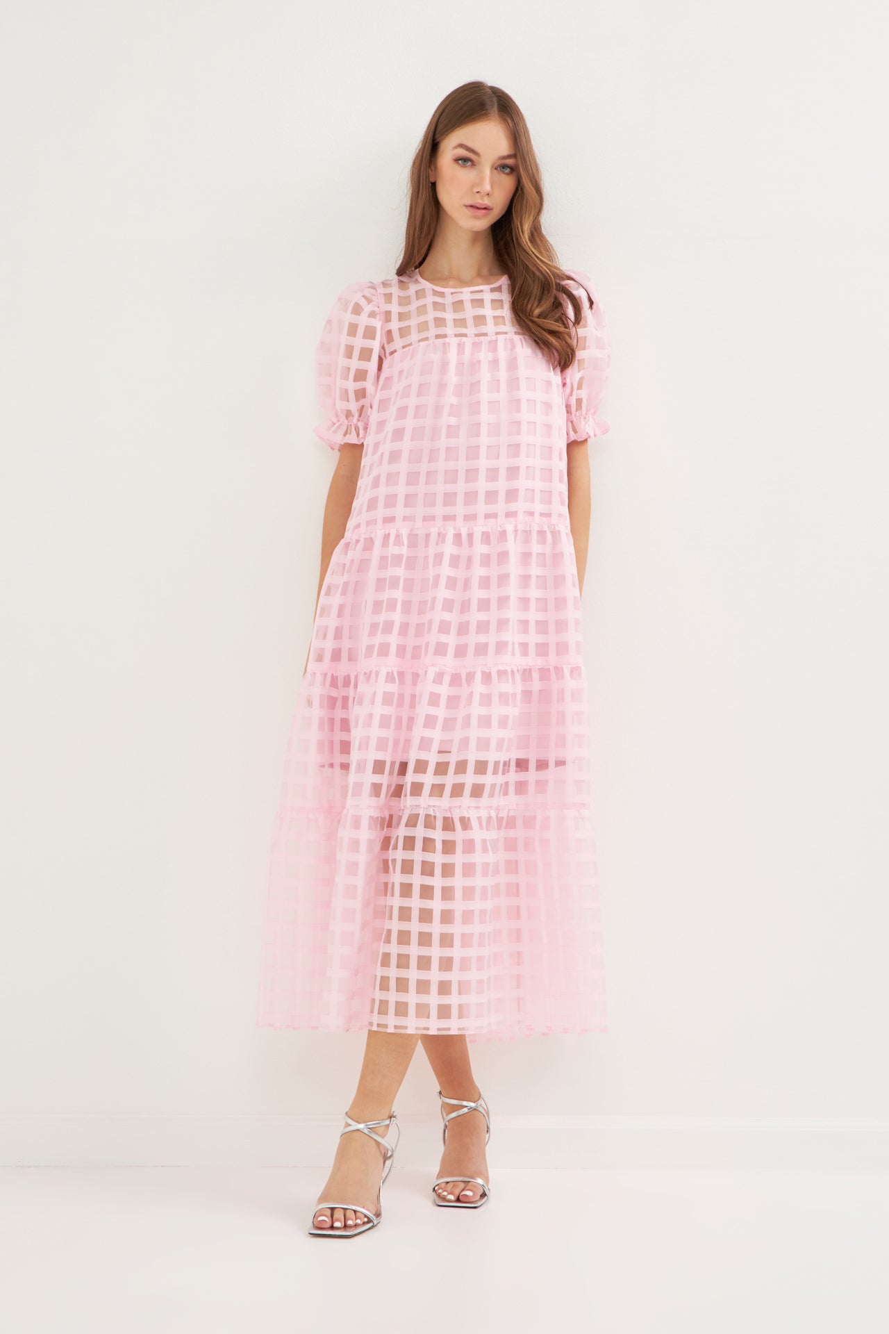 ENGLISH FACTORY - English Factory - Organza Gridded Puff Sleeve Maxi Dress - DRESSES available at Objectrare