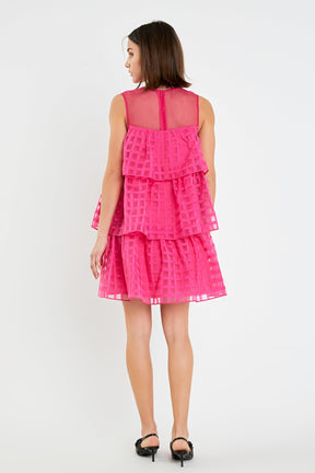 ENGLISH FACTORY - English Factory - Organza Gridded Tiered Sleeveless Mini Dress - DRESSES available at Objectrare