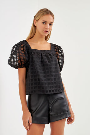 ENGLISH FACTORY - English Factory - Organza Gridded Square Neck Crop Top - TOPS available at Objectrare