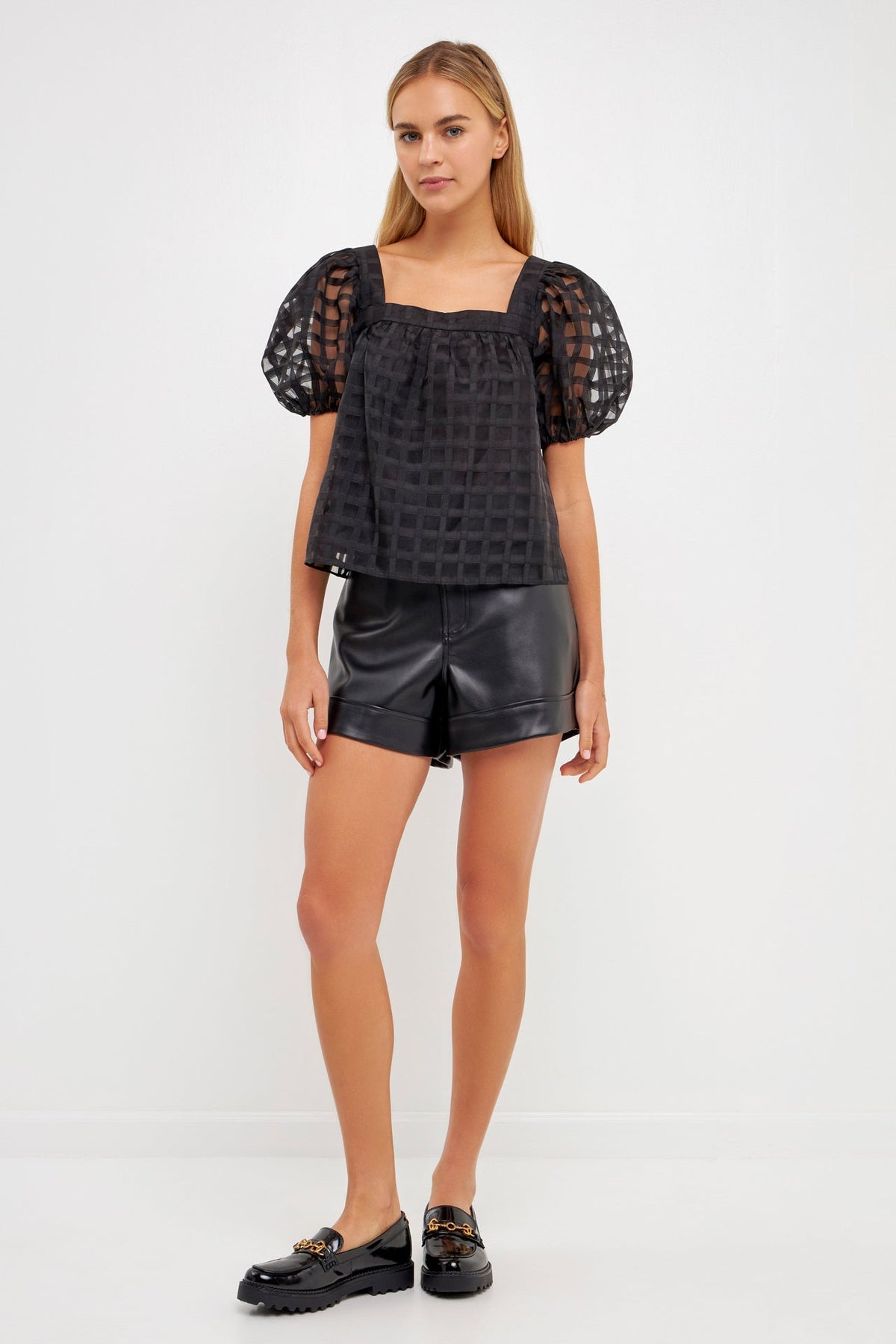 ENGLISH FACTORY - Organza Gridded Square Neck Crop Top - TOPS available at Objectrare