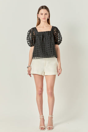 ENGLISH FACTORY - Organza Gridded Square Neck Crop Top - TOPS available at Objectrare