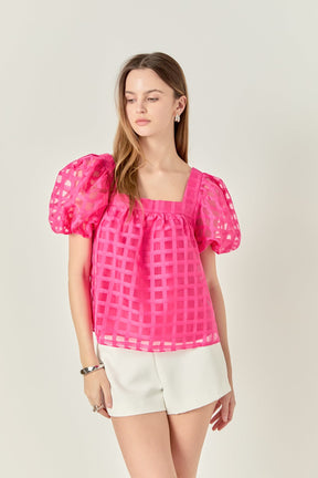 Organza Gridded Square Neck Crop Top