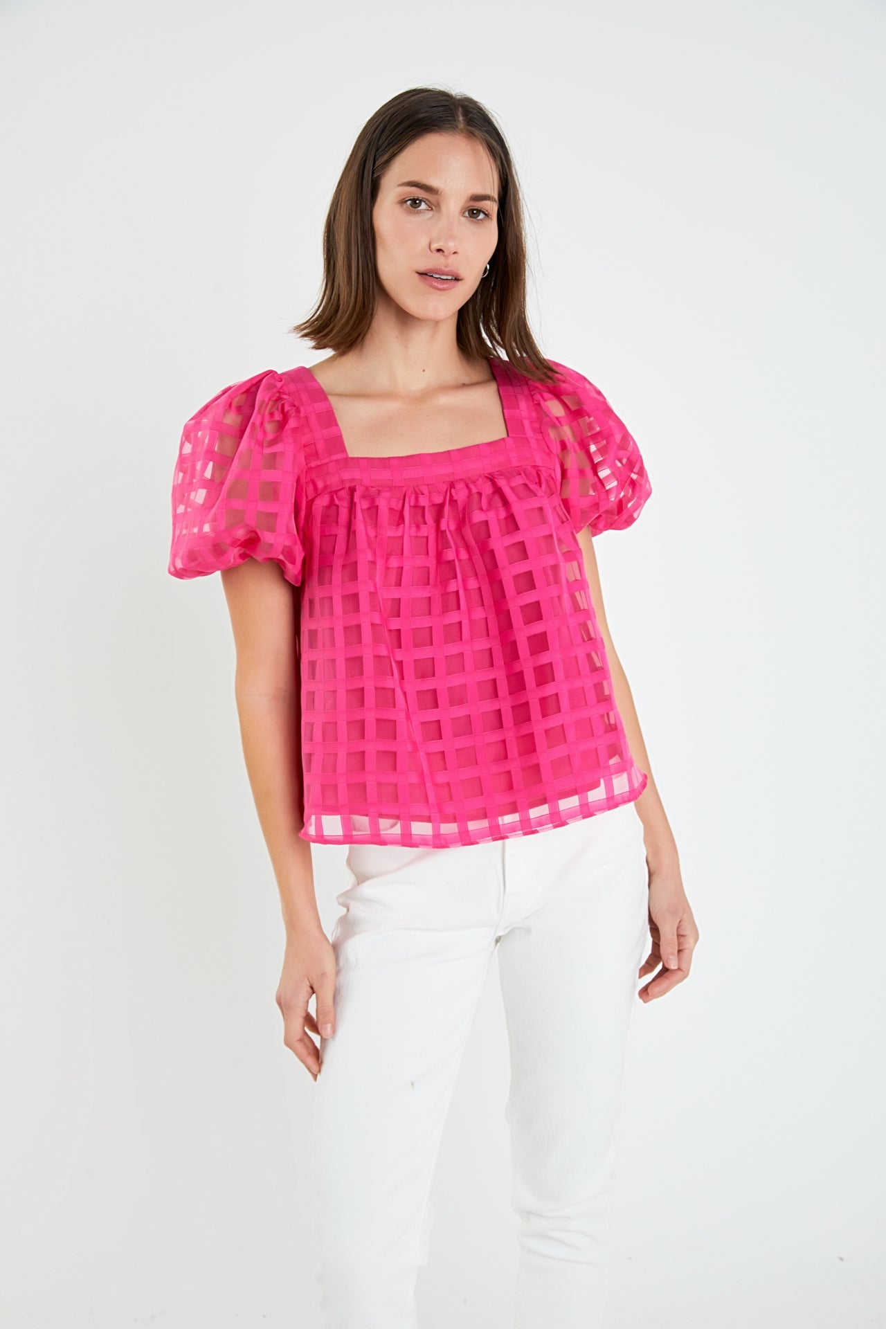 ENGLISH FACTORY - English Factory - Organza Gridded Square Neck Crop Top - TOPS available at Objectrare