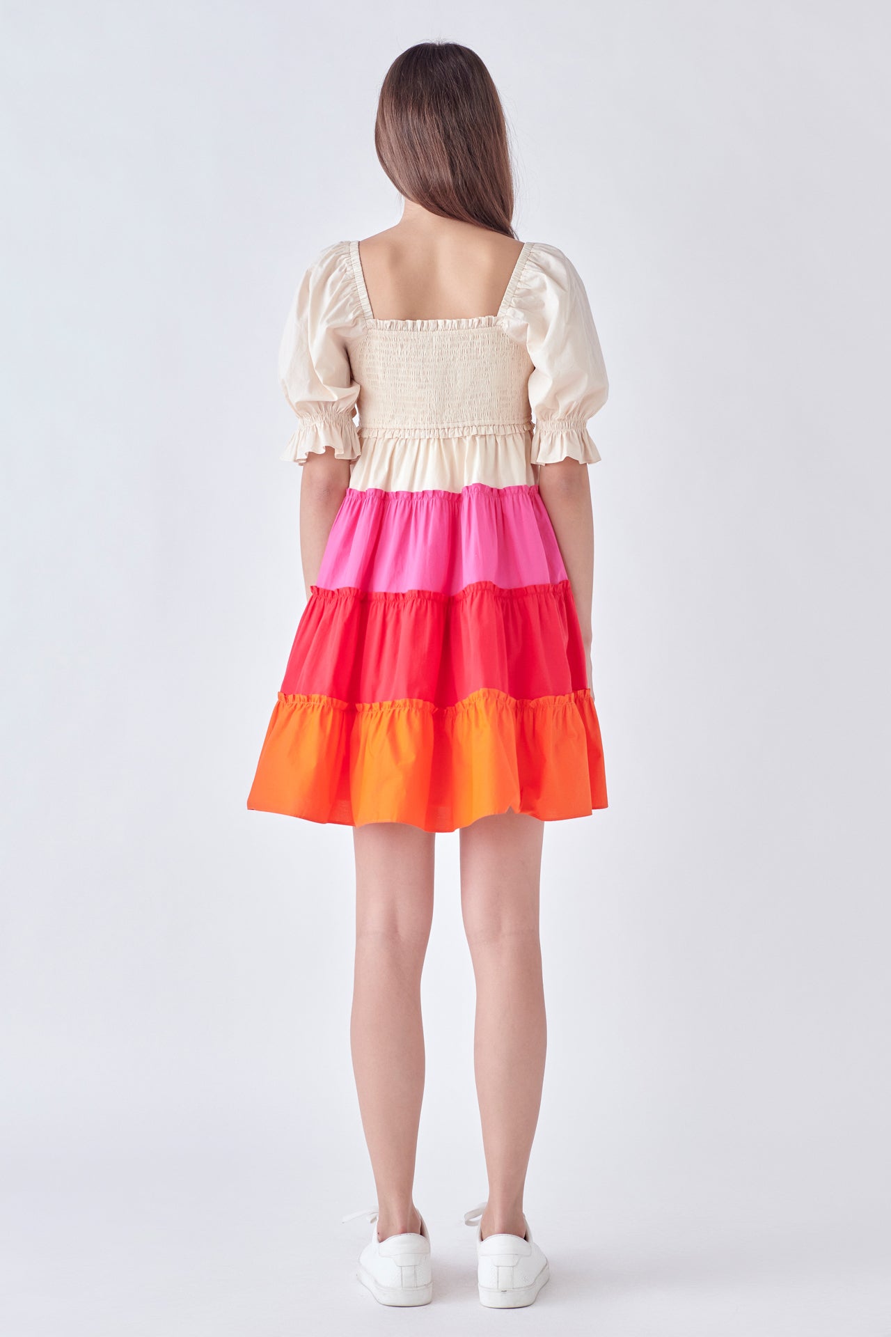 ENGLISH FACTORY - Colorblock Smocked Puff Sleeve mini - DRESSES available at Objectrare