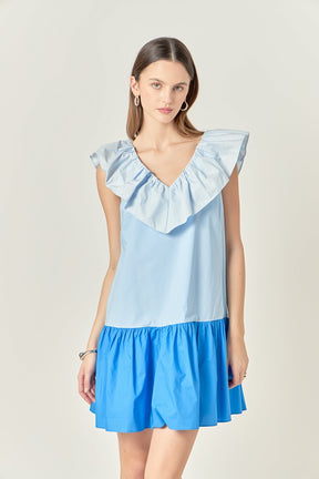 Colorblock Ruffled Shift Dress