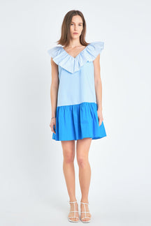 ENGLISH FACTORY - English Factory - Colorblock Ruffled Shift Dress - DRESSES available at Objectrare