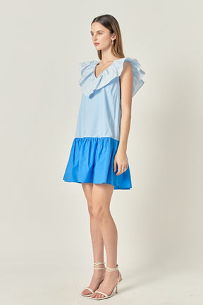 Colorblock Ruffled Shift Dress