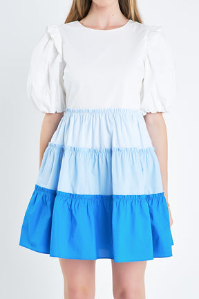 ENGLISH FACTORY - Colorblock Multi Tiered Ruffled Mini Dress - DRESSES available at Objectrare