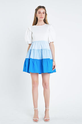 ENGLISH FACTORY - English Factory - Colorblock Multi Tiered Ruffled Mini Dress - DRESSES available at Objectrare