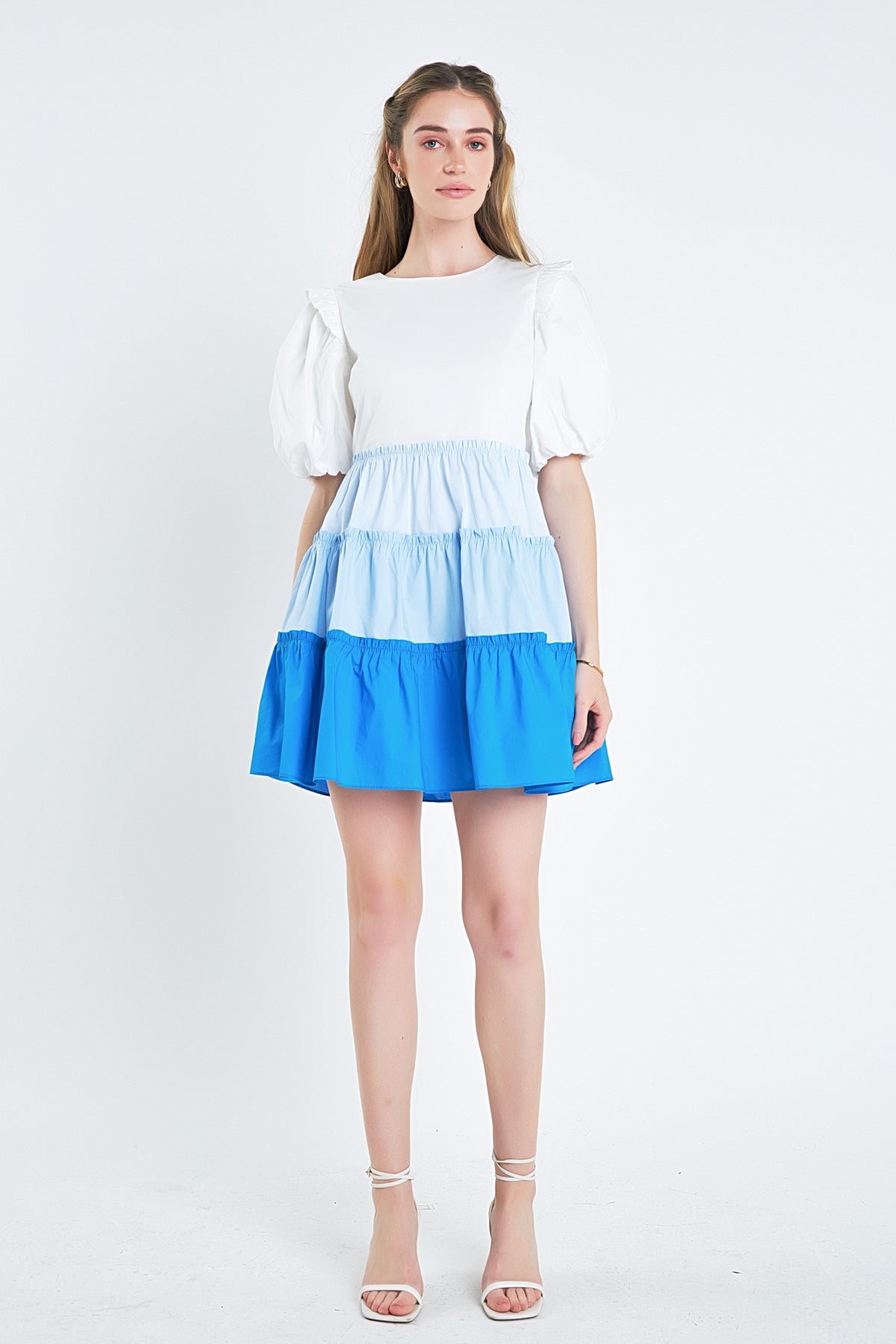 Colorblock Multi Tiered Ruffled Mini Dress