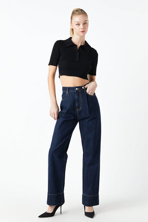 GREY LAB - Ribbed Polo Knit Top with Side slit - TOPS available at Objectrare