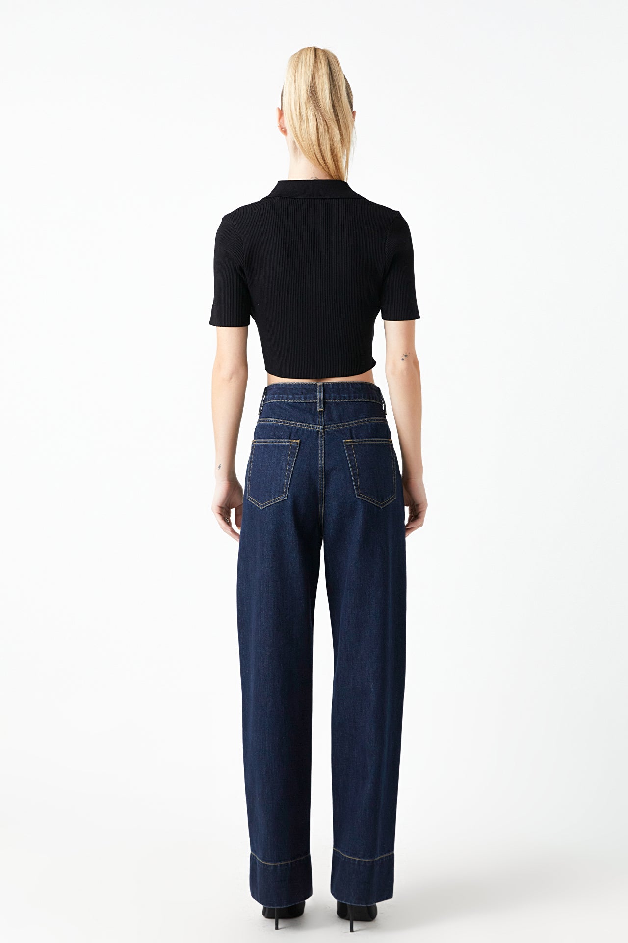 GREY LAB - Ribbed Polo Knit Top with Side slit - TOPS available at Objectrare